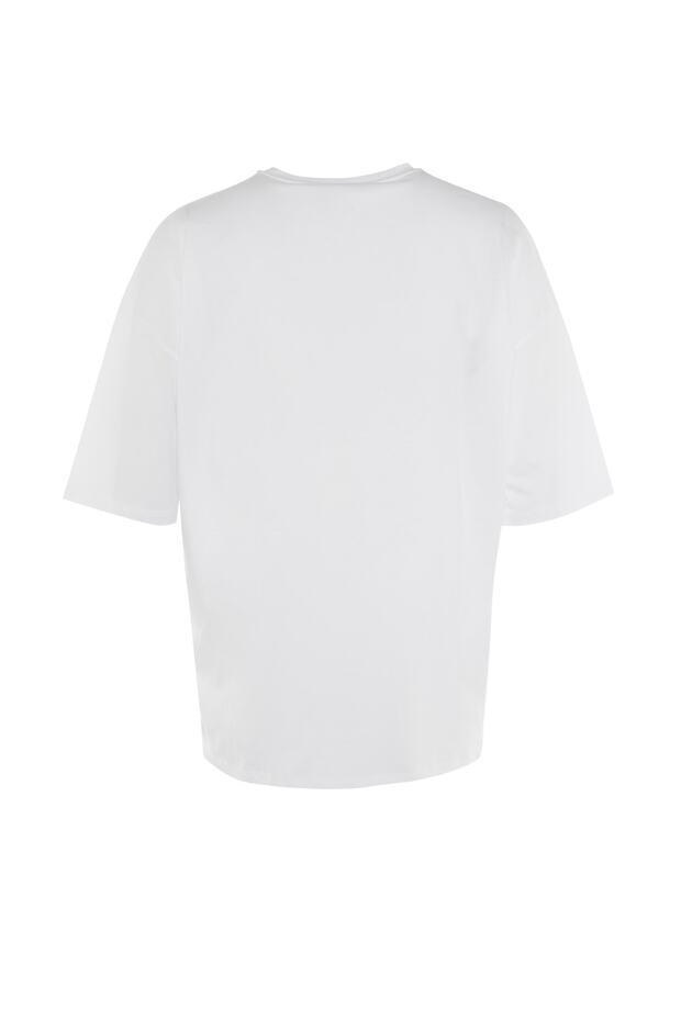 Unisex Beyaz Oversize/Geniş Kesim %100 Pamuklu Kısa Kollu Basic T-Shirt TMNSS22TS0318 - 8