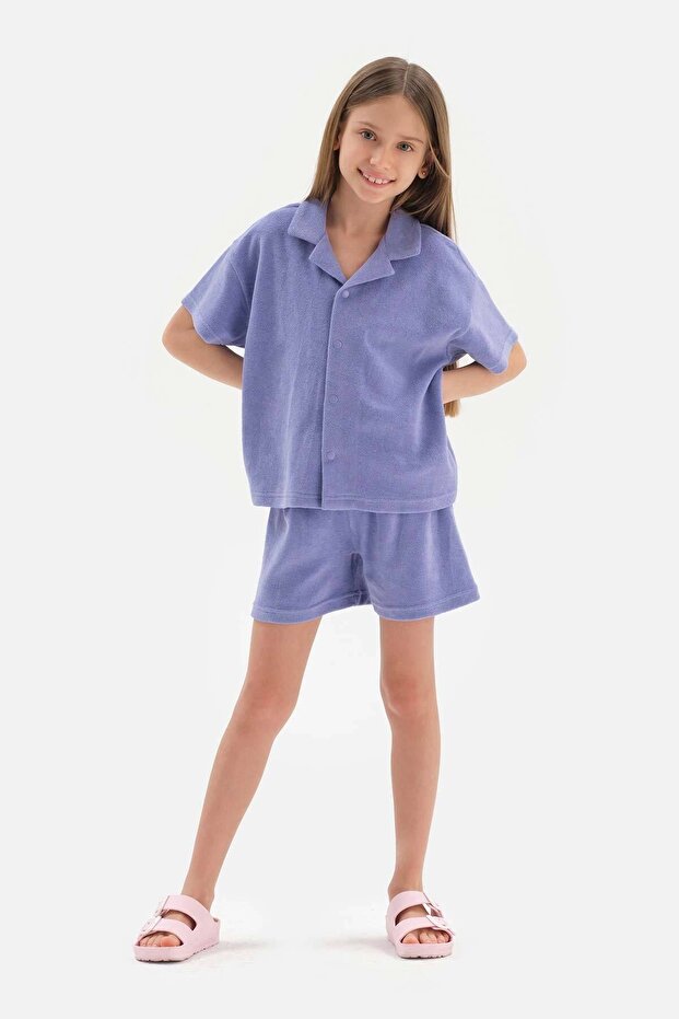 Lila Kız Çocuk Havlu Gömlek - 3