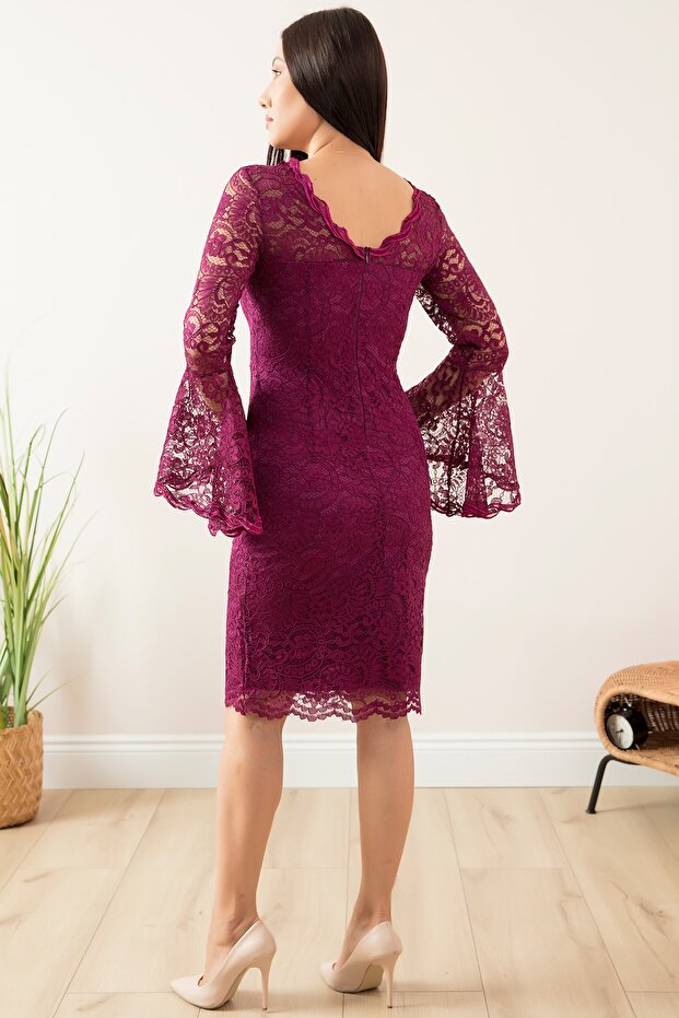 Kol Volanlı Kısa Dantel Abiye Elbise 13034 - 7