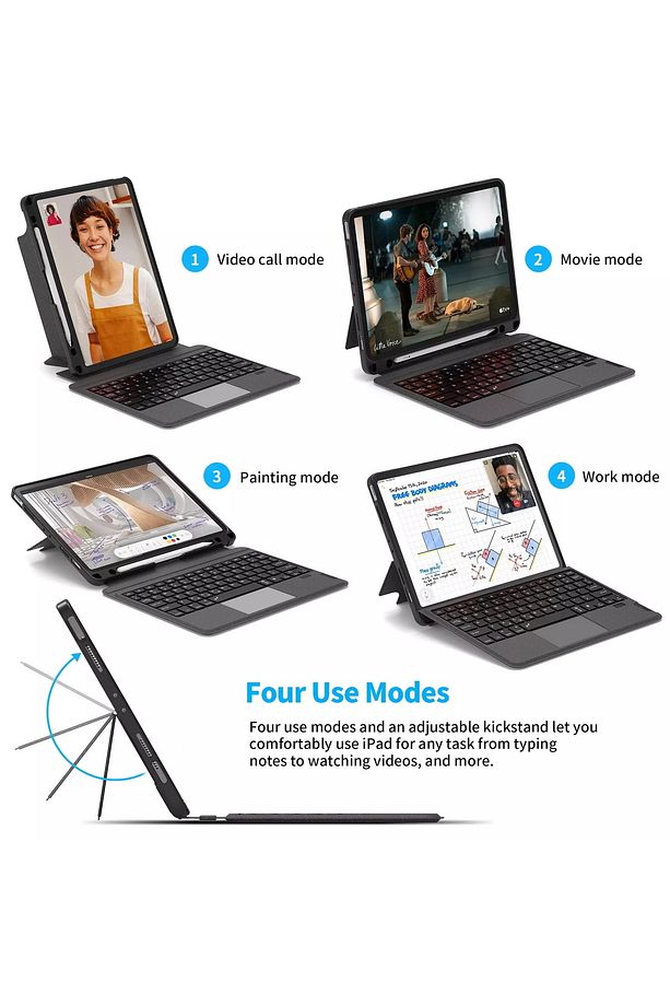 Air 10.9 2022 (5.NESİL) Uyumlu Touch Pad Bluetooth Klavyeli Standlı Mıknatıslı Kılıf - 6