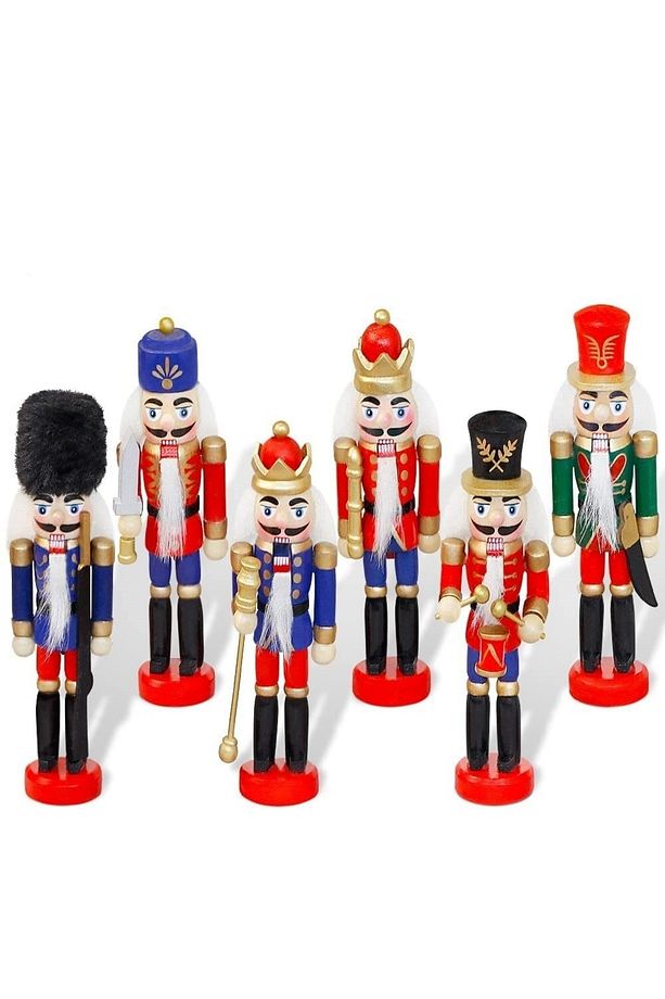 Renkli 6lı Kurşun Asker Fındıkkıran Tahta Adam Asker Retro Ahşap Adam Süs - 1