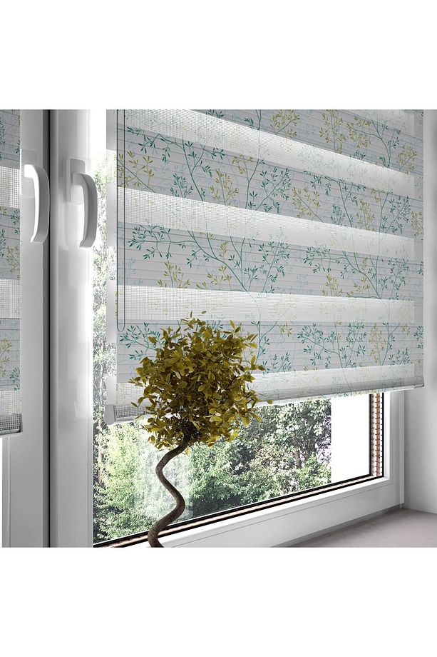 Yatak Odası Ve Mutfak Için Yeşil Bitki Örtüsü Desenli Dijital Baskılı Zebra Stor Perde - 1
