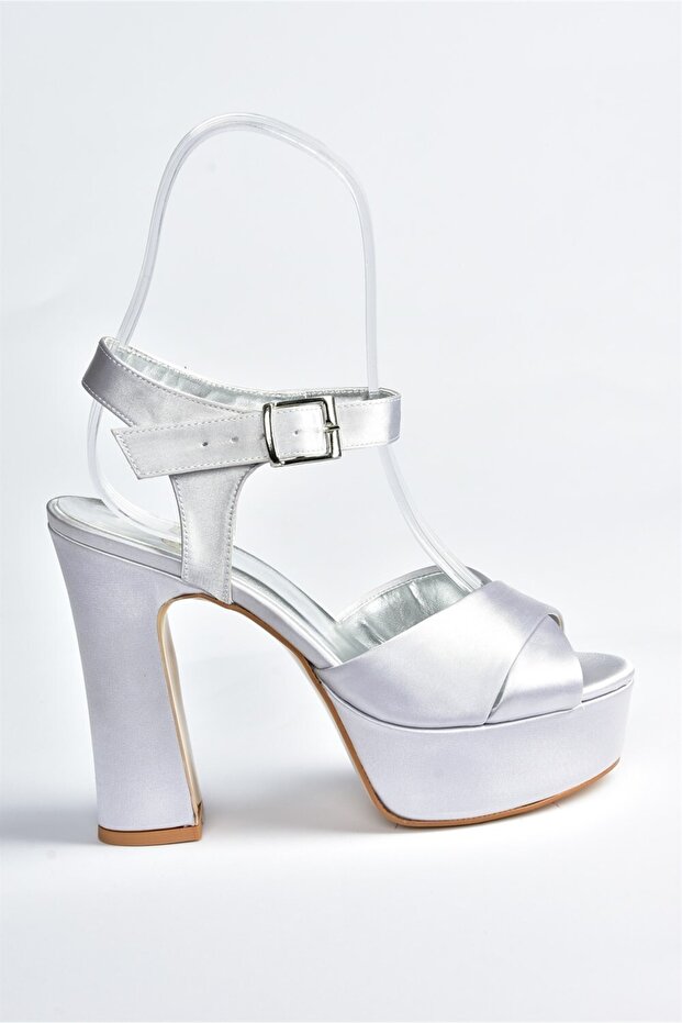 Ezüst szatén szövet Platform sarkú női estélyi ruha cipő M348202404 - 5