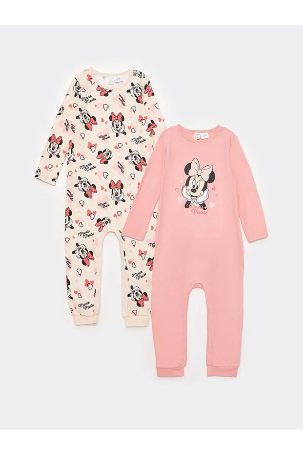 Lcw Baby Crew Neck Long Sleeve Minnie Mouse Printed Baby Girl Jumpsuit Pack of 2