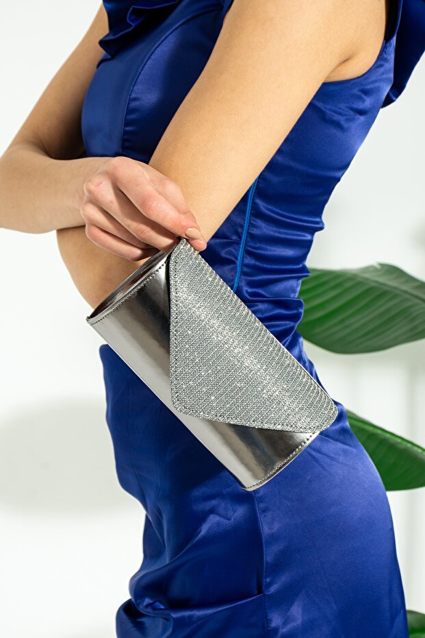 Platinum Glitter Evening Dress Bag Portfolio Clutch Bag
