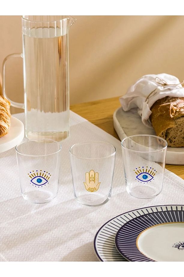Göz Baskılı Cam Bardak 3'lü 315 Ml - 2