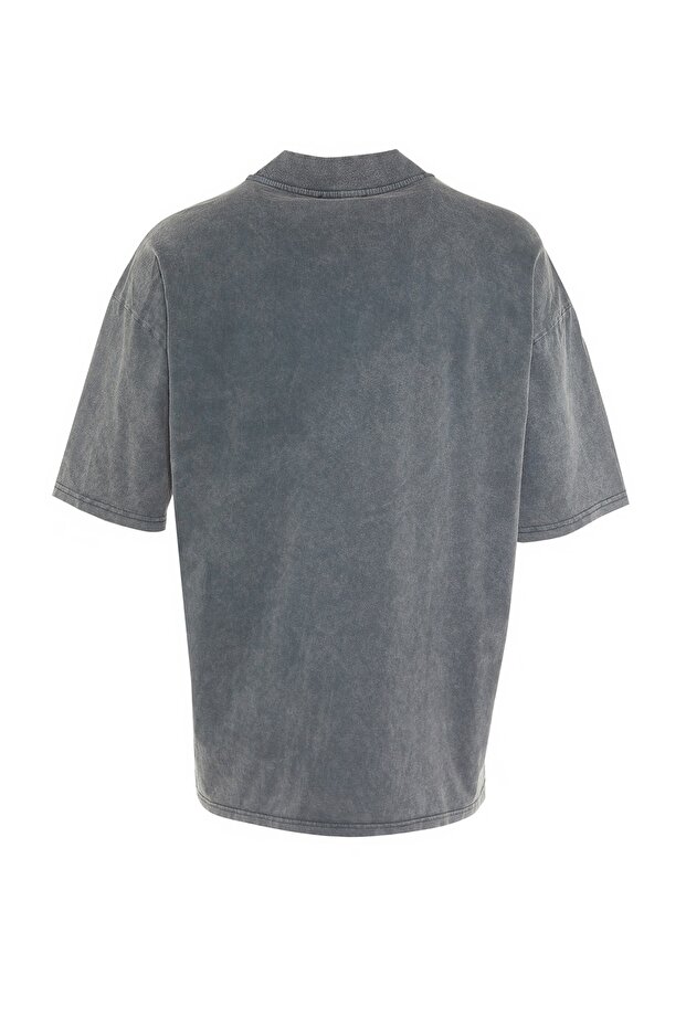 Antrasit Oversize/Geniş Kesim Eskitme/Soluk Efekt %100 Pamuk T-Shirt TMNSS22TS0417 - 8