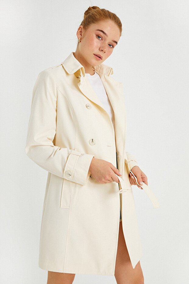 Buttoned Belted Trench Coat - 1