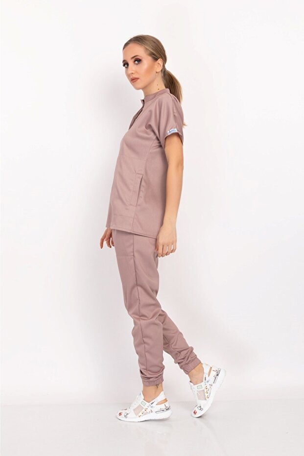 Powder Çağla Model Elite Lycra Judge Collar Snap Fastener Scrubs Uniform Suit