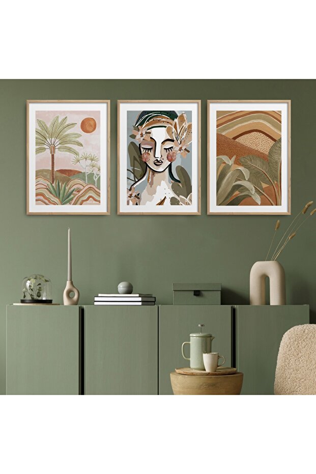 Natural Wooden Framed 3-Piece Painting Set Hpn088