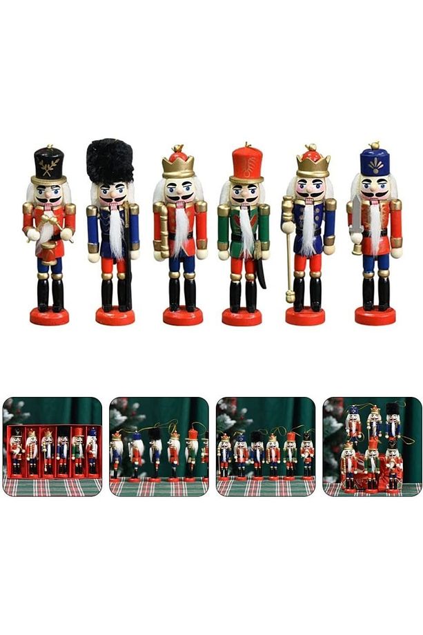 Renkli 6lı Kurşun Asker Fındıkkıran Tahta Adam Asker Retro Ahşap Adam Süs - 5