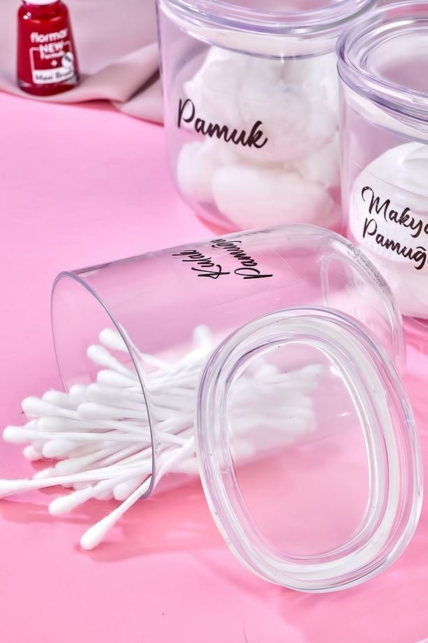 3'lü Damla Model Kulak Pamuğu & Pamuk & Makyaj Pamuğu Saklama Kutusu 400 Ml Pamukluk - 4