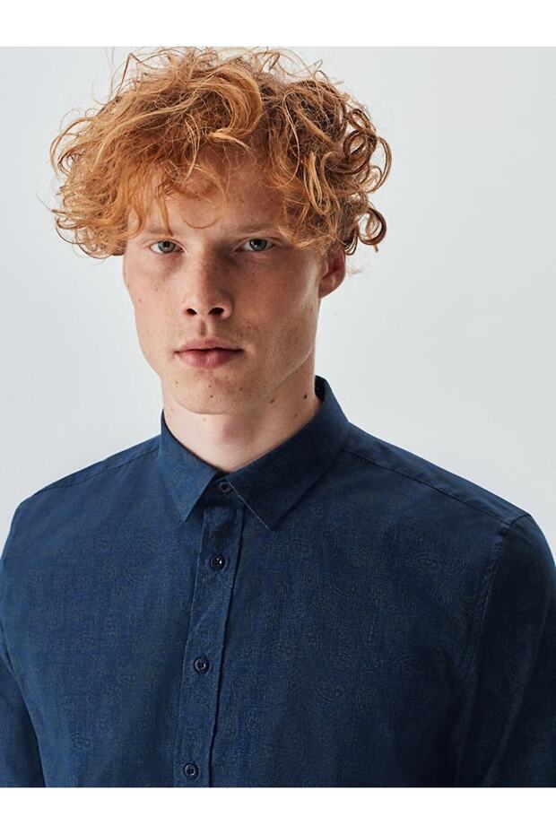 Patterned Navy Blue Shirt - 4