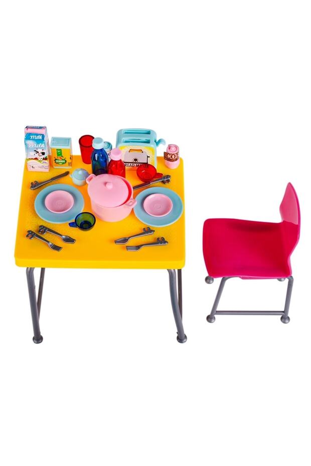 My Little Chefs Table Set Masa Sandalye Seti 56 Parçalı Sonsuz Hareket Bebekli Barbie Kız Oyun Seti - 5