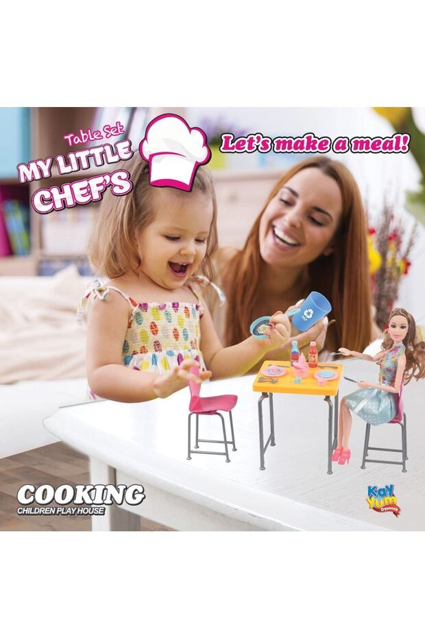 My Little Chefs Table Set Masa Sandalye Seti 56 Parçalı Sonsuz Hareket Bebekli Barbie Kız Oyun Seti - 7