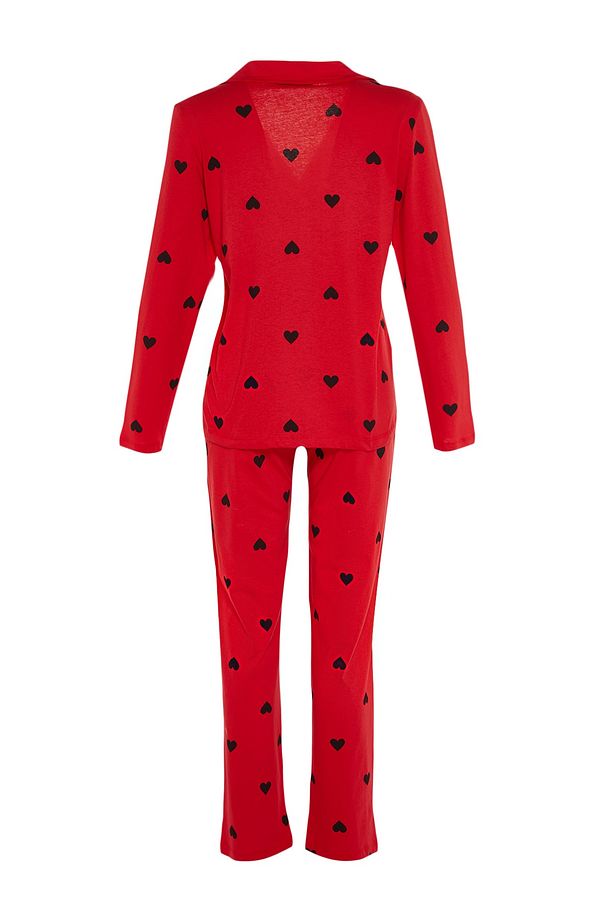 Kırmızı %100 Pamuklu Kalpli Örme Pijama Takımı THMAW21PT0548 - 8