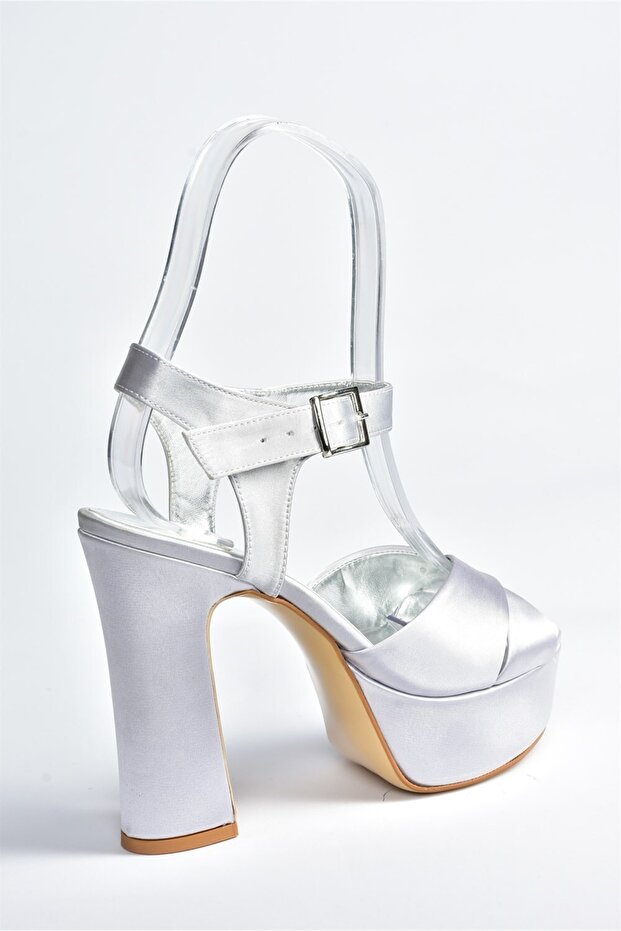 Ezüst szatén szövet Platform sarkú női estélyi ruha cipő M348202404 - 6