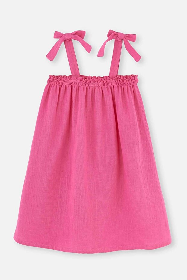 Fuşya Müslin Askılı Elbise - 7