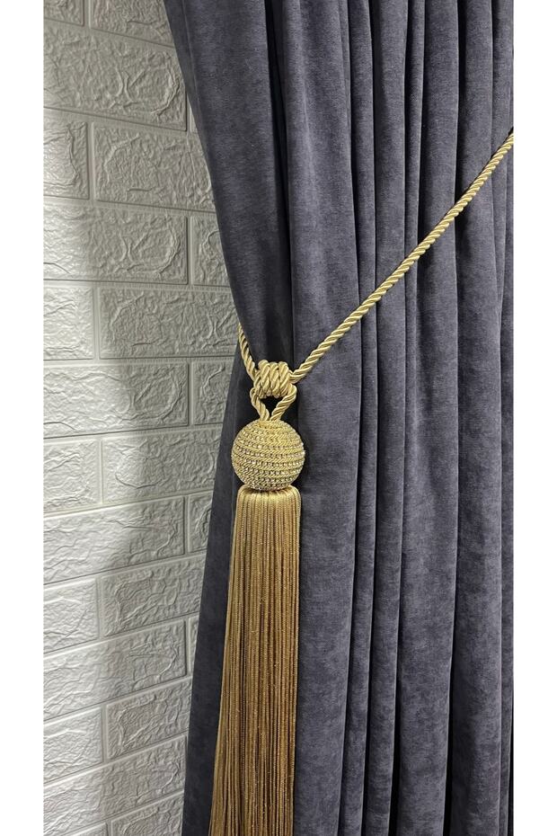 Stone Tasseled Curtain Accessory Ceiling Bracket and Double-Breasted Tulle Gatherer 1 Piece