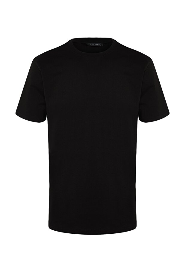 Siyah Basic %100 Pamuklu Regular/Normal Kesim Bisiklet Yaka T-Shirt TMNSS21TS0808 - 8