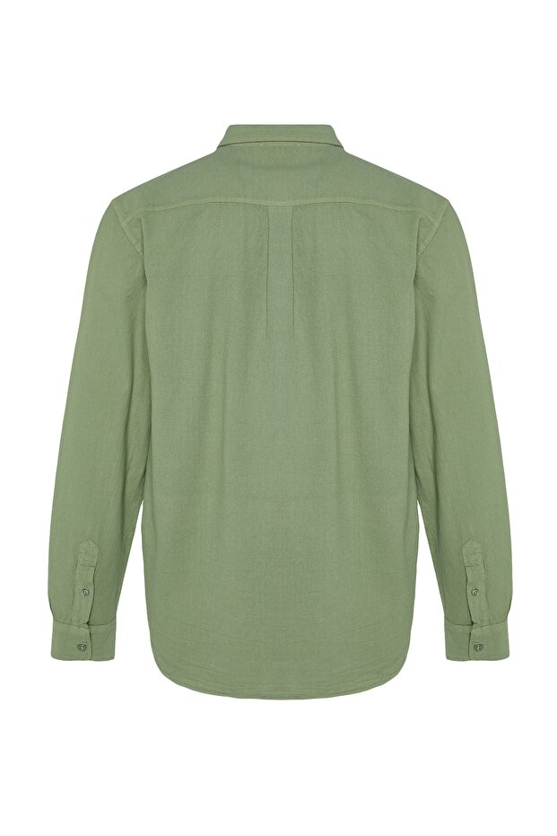 Haki Unisex Regular Fit %100 Pamuklu Keten Görünümlü Fit Gömlek TMNSS23GO00099 - 8