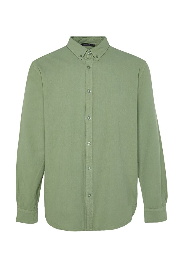 Haki Unisex Regular Fit %100 Pamuklu Keten Görünümlü Fit Gömlek TMNSS23GO00099 - 7