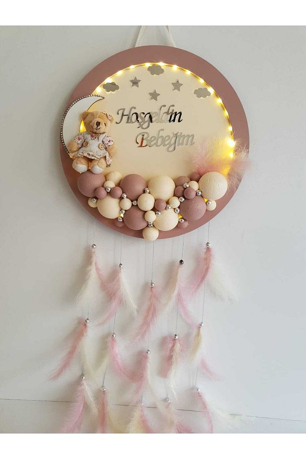 Kapı Süsü Ledli Bubble Ayıcıklı Ahşap Yuvarlak Pano - 2