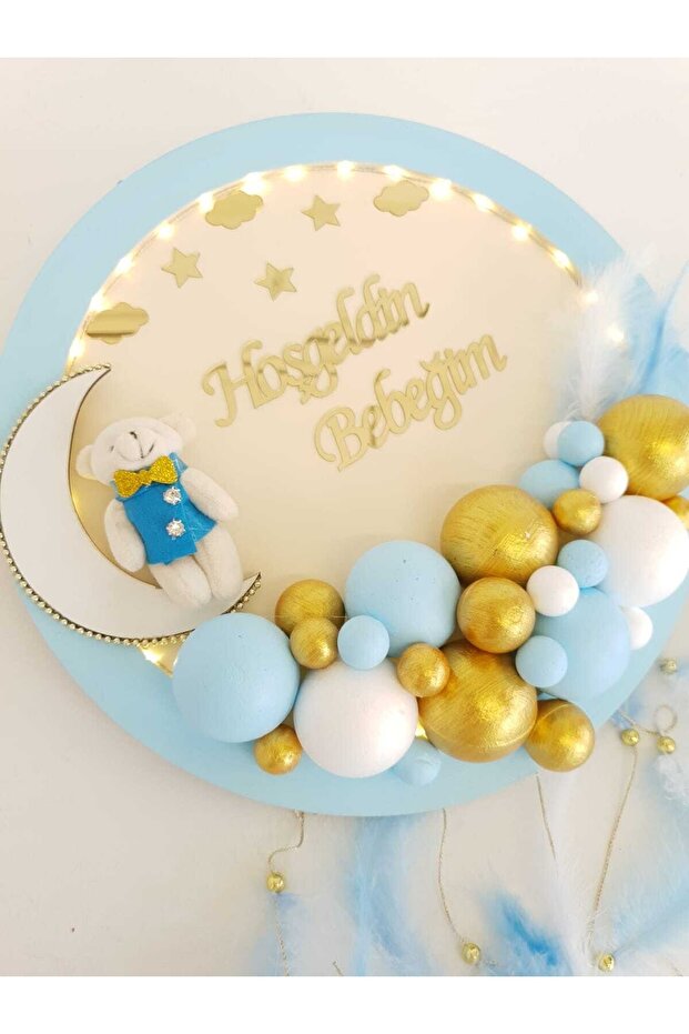 Kapı Süsü Ledli Bubble Ayıcıklı Ahşap Yuvarlak Pano - 5