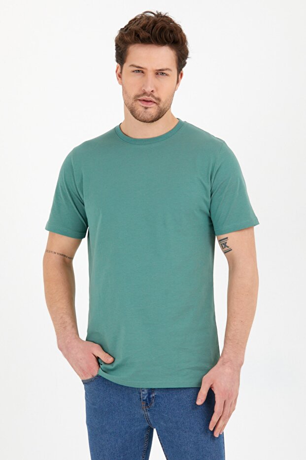 Slim Fit Round Neck Basic T-shirt Çağla