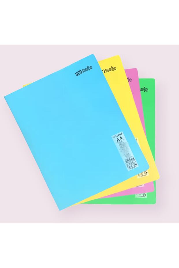 4 Pieces A4 80 Sheets Lined Stitched Pastel Colors Plastic Cover Notebook 60gr White Page (mixed Color)