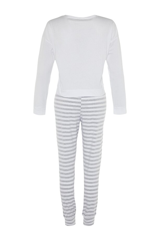 Gri %100 Pamuklu Ayıcıklı Örme Pijama Takımı THMAW21PT0302 - 9