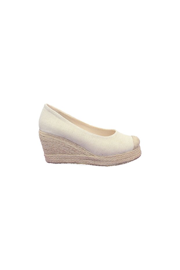 Straw Linen Wedge Heel Shoes