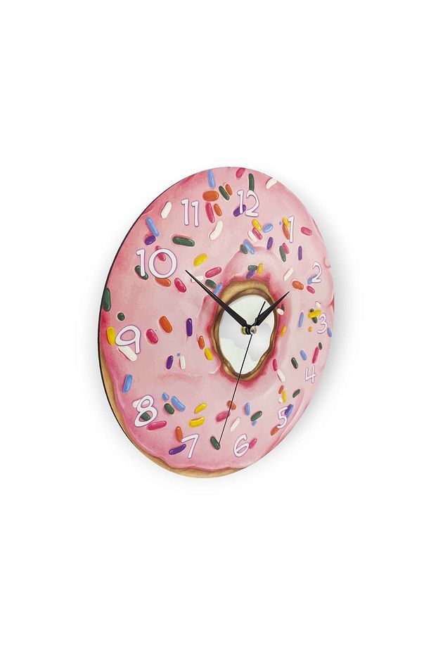 Dekoratif Pembe Donut Yuvarlak Ahşap Duvar Saati - 6