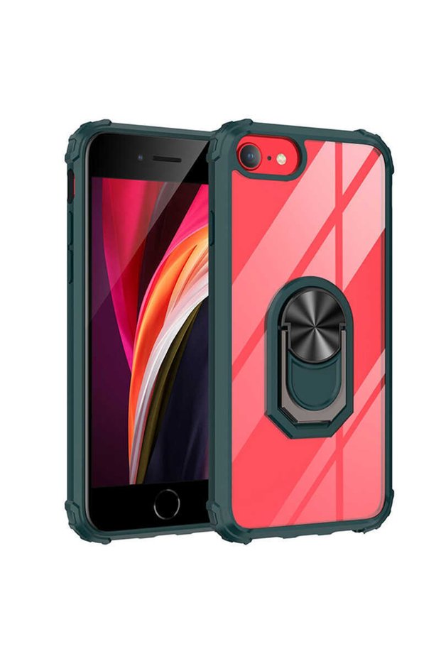 غلاف هاتف Apple Iphone 8 ذو حماية كاملة وغطاء شفاف بحلقة وحامل
