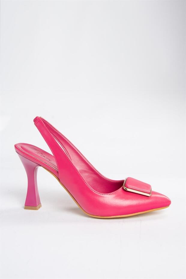 P250148209 Fukszia csatos, vastag sarkú női cipő - 6