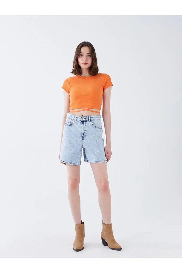 LCW Yüksek Bel Dar Fit Kadın Jean Şort - 2