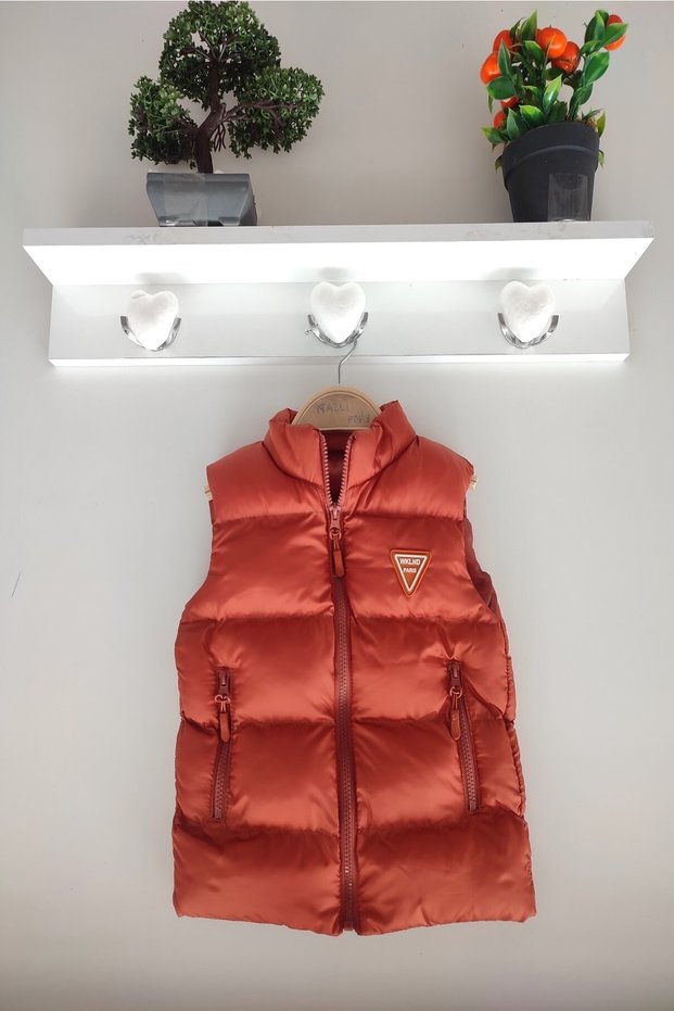 Unisex Children's Inflatable Vest - Brick Color, Pocket and Zipper