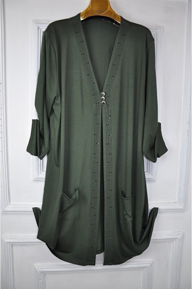Plus Size Combed Cotton Stone Long Cardigan