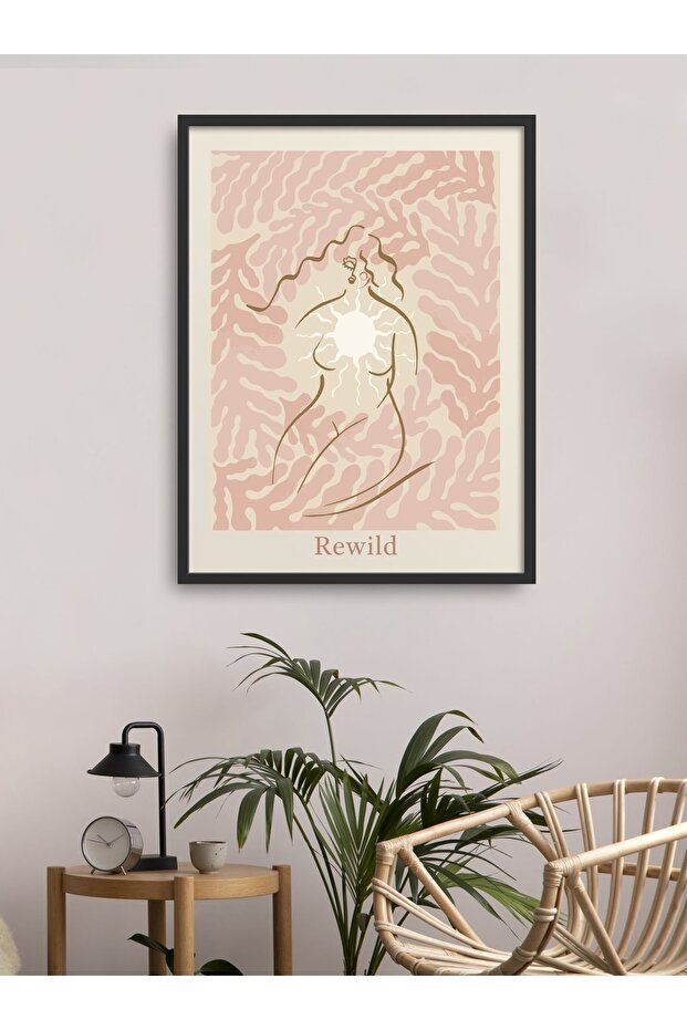 Single Framed Re-Wildification Painting 30X40 cm 40X60 cm Black and White Wooden Frame Tk/031