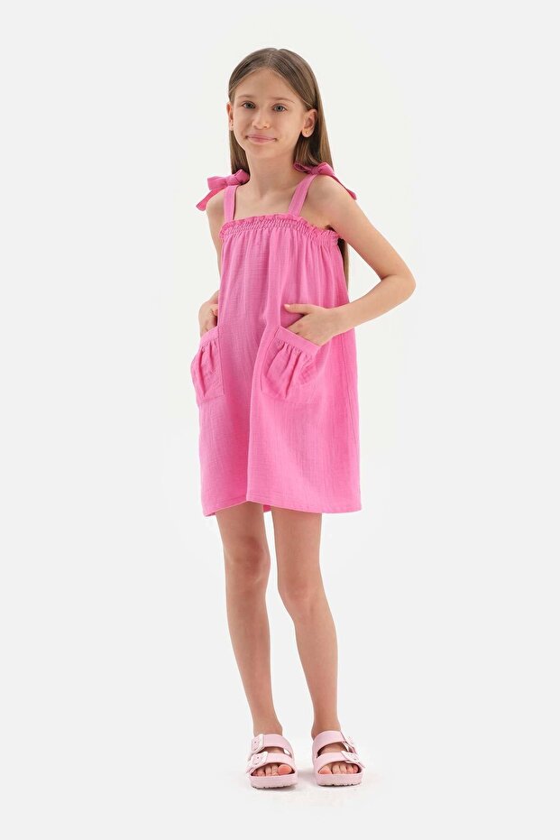 Fuşya Müslin Askılı Elbise - 4