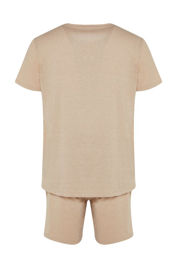 Bej Regular Fit Yazlık Şortlu Pijama Takımı TMNSS23PT00038 - 9