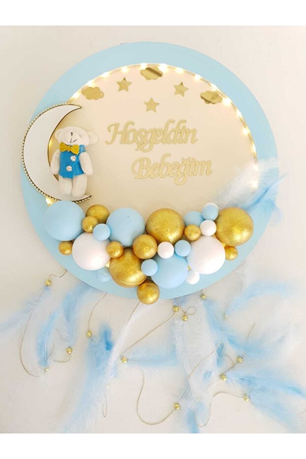 Kapı Süsü Ledli Bubble Ayıcıklı Ahşap Yuvarlak Pano - 4