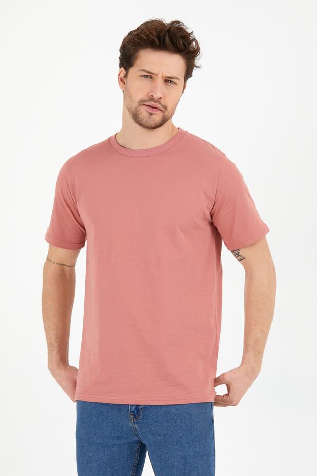 Slim Fit Round Neck Basic T-shirt Powder