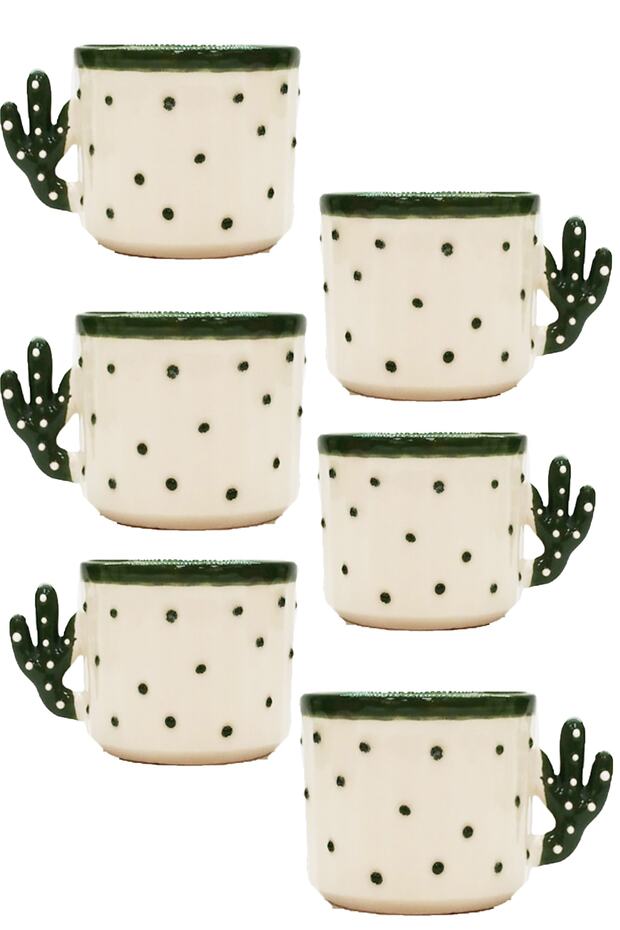 6 Adet Kaktüs Fincan-hand Made Seramik 150 Ml Çay,duble Kahve,espresso,neskafe Bardağı - 1