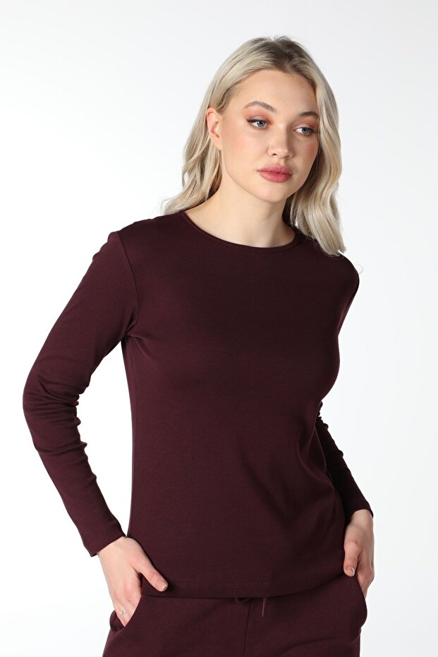 Women's Long Sleeve Crew Neck T-shirt Plum