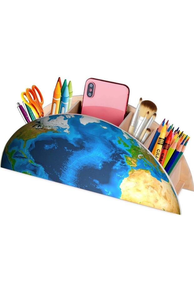 Wooden World Desktop Pen Holder Pen Case Organizer World Pen Holder