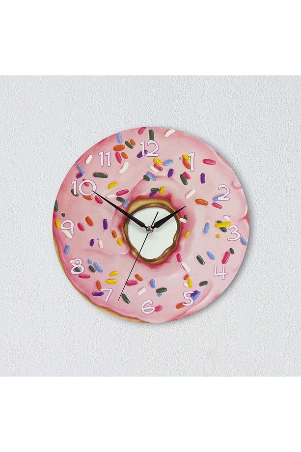 Dekoratif Pembe Donut Yuvarlak Ahşap Duvar Saati - 3