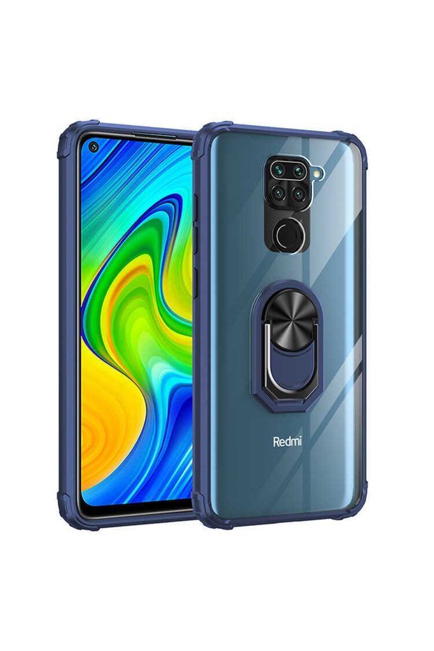 جراب Xiaomi Redmi Note 9 ذو حواف حماية كاملة وغطاء شفاف بحامل حلقي