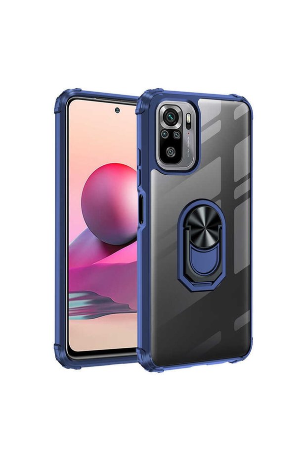 غلاف هاتف Xiaomi Redmi Note 10 ذو حواف حماية كاملة وغطاء شفاف بحامل حلقي
