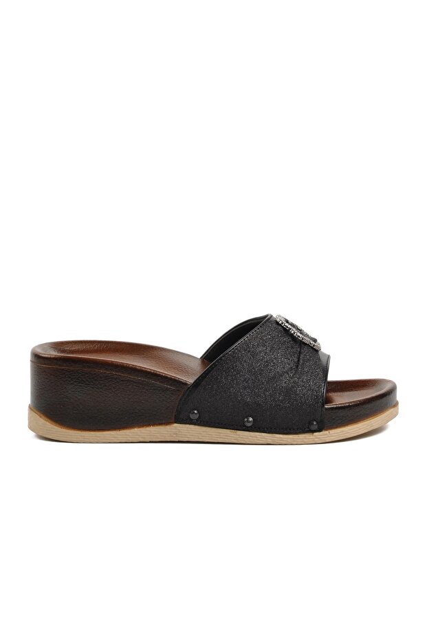 PC-7023 Black Wedge Heel Women's Slippers